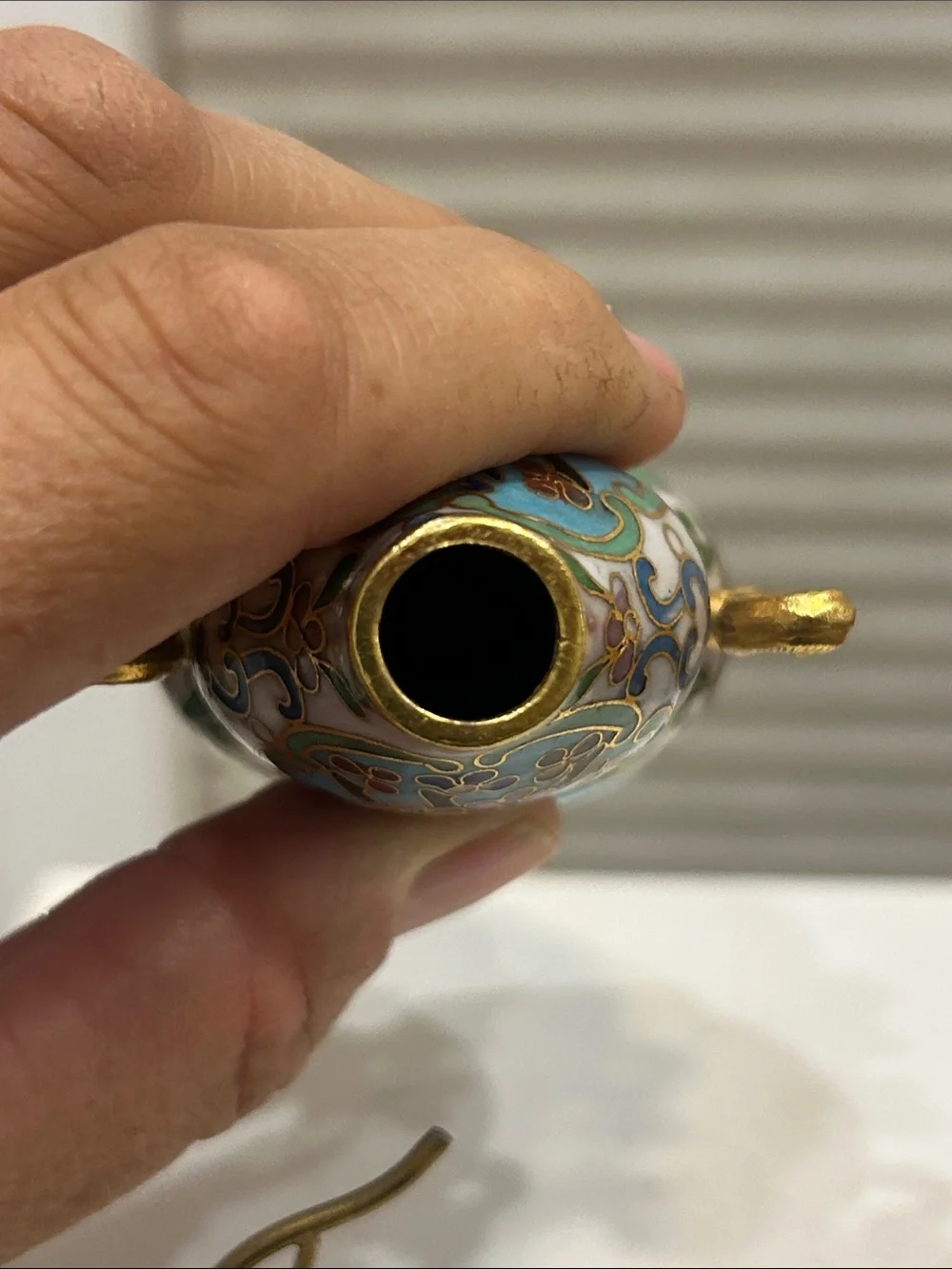 Decorative Turquoise Cloisonné Gourd Vase with Gold Accents
